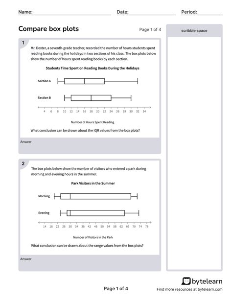 comparing box plots worksheet pdf